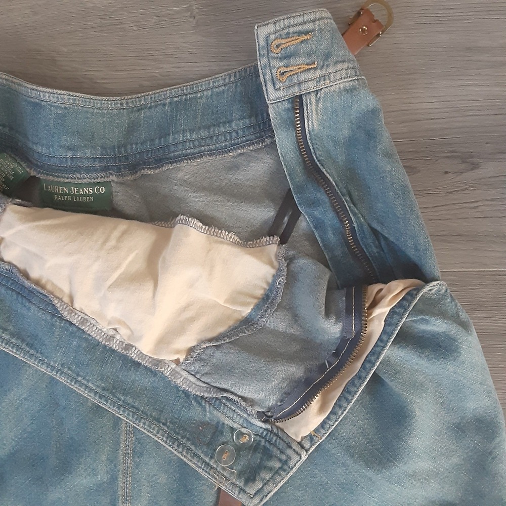 Ralph Lauren Jeans Co. Vintage 90s Sz 4 Denim Midi Skirt Leather Strap Closure - Picture 7 of 13